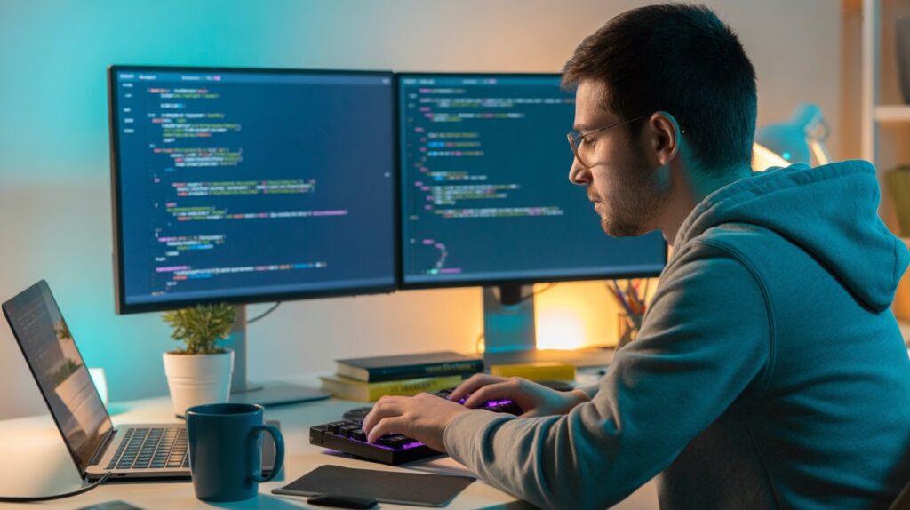 student doing coding